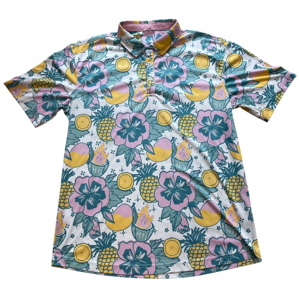 Swannies Kibby Tropical Print Golf Polo Men's Size Large Short‎ Sleeve Colorful